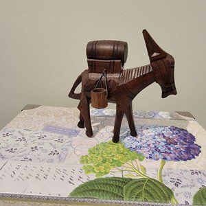 Vintage Wooden Donkey Sculpture